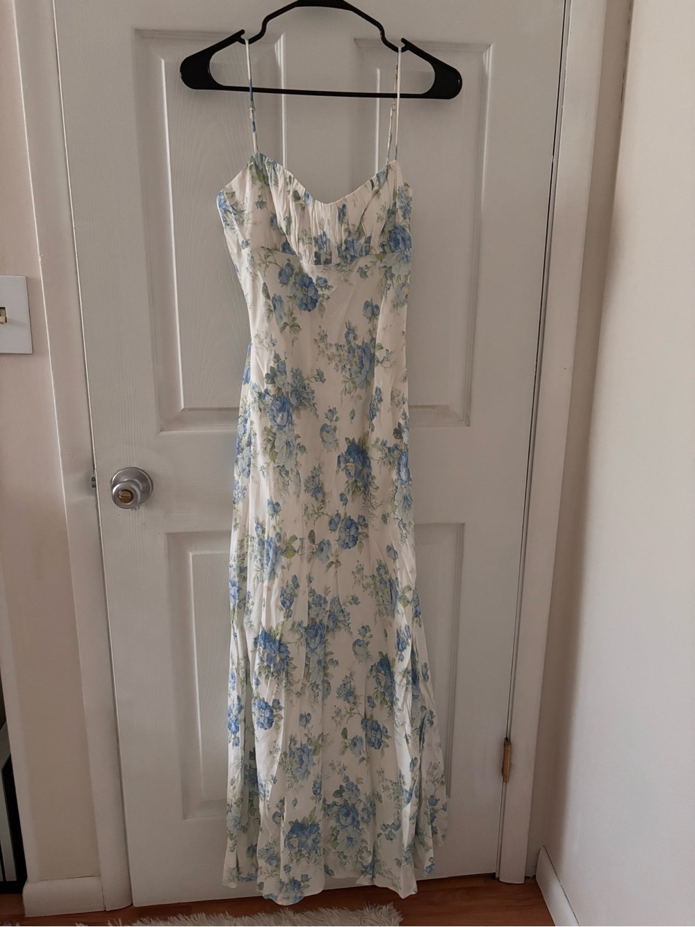 Altar'd State White Slip Dress with Blue Floral Print